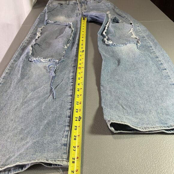 S.O.N.G. STREET Denim Jeans Wide Leg Button Fly Distressed Ripped Women 7 Blue - Picture 6 of 8